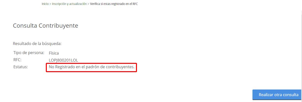 RFC no registrado
